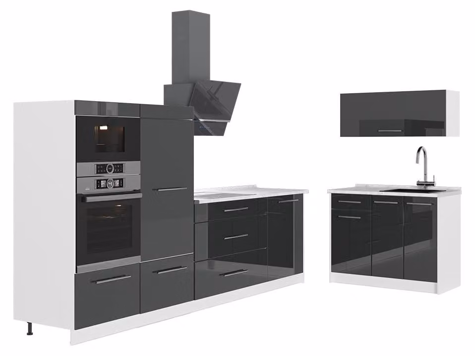 Cucina Vicco Fame-Line Antracite lucido/Bianco 380 cm, PL Marmo, Model 64122