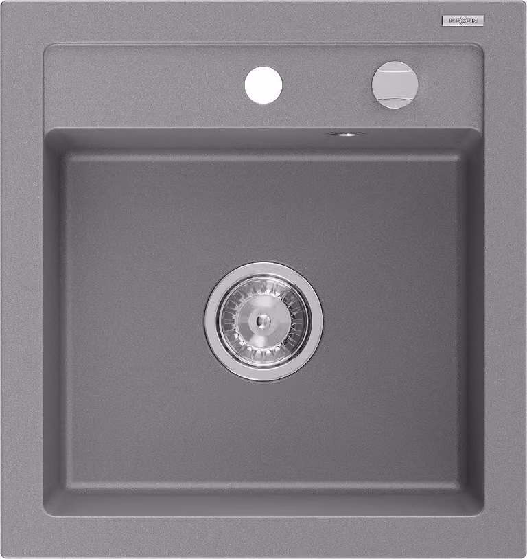 Mexen Vito lavello in granito 1-vasca 520 x 490 mm, grigio, sifone cromato - 6503521000-71