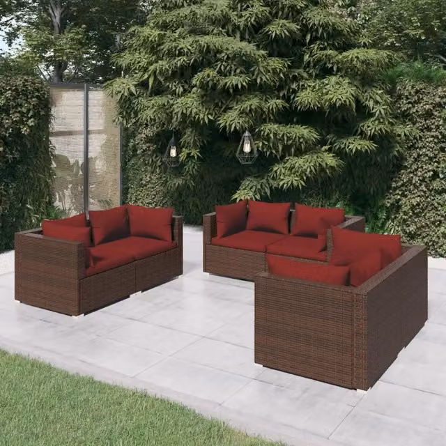 Set Divani da Giardino 6 pz con Cuscini in Polyrattan Marrone 3102299