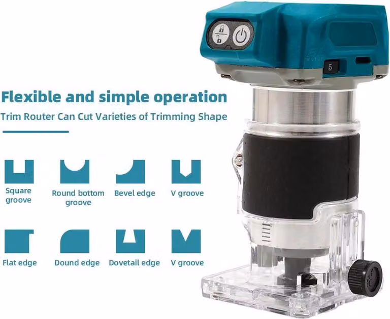 Fresatrice portatile - Fresatrice a batteria - Motore brushless - Compatibile con batterie Makita da 18V - Ideale per fresare, incidere e creare scanalature - Senza batteria