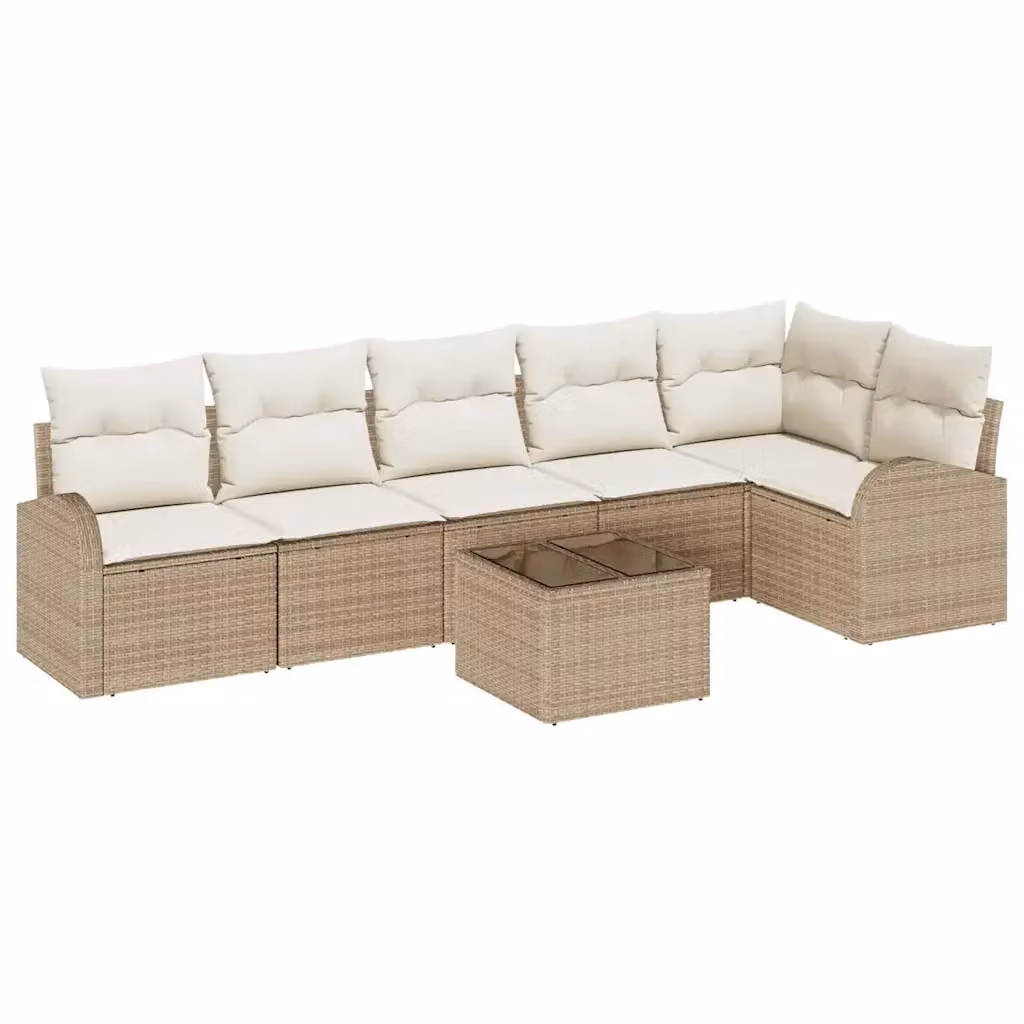 Set Divano da Giardino vidaXL 7 Pezzi a Forma di L in Polyrattan con Cuscini Beige e Bianco – 2