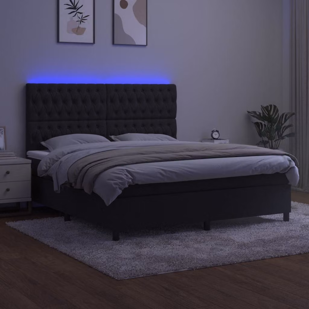 Maison Exclusive - Letto a Molle con Materasso e LED Nero 160x200 cm in Velluto