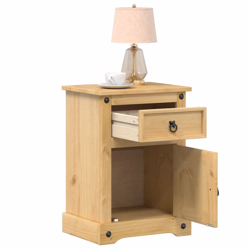 Comodino Corona vidaXL in legno massello di pino cerato, marrone/beige, L 45 cm x P 35 cm x H 64 cm