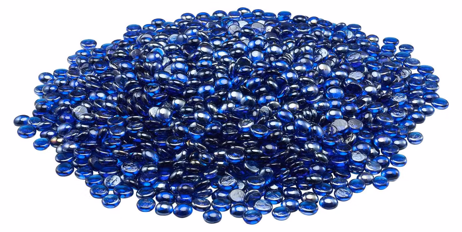 SucceBuy Vetro per caminetti, 4,5 kg di pietre di vetro resistenti al calore, perle di vetro riflettenti da 19 mm per caminetti, rocce di vetro per caminetti, cristalli decorativi per caminetti, perle per caminetti in blu cobalto