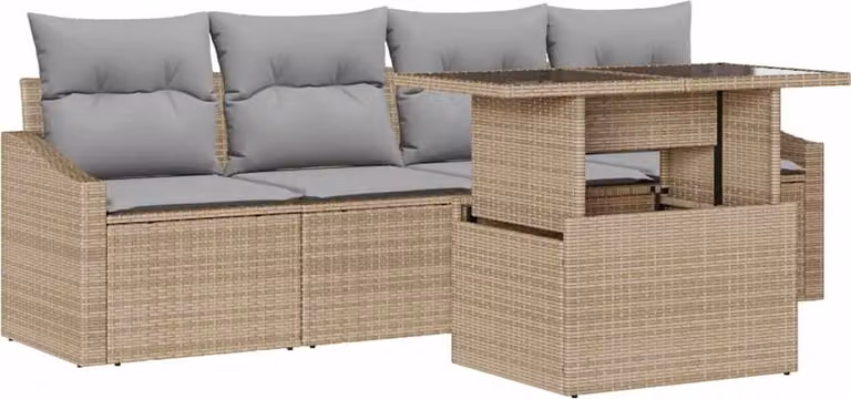Set Divano da Giardino 5 pcs Beige Poly Rattan