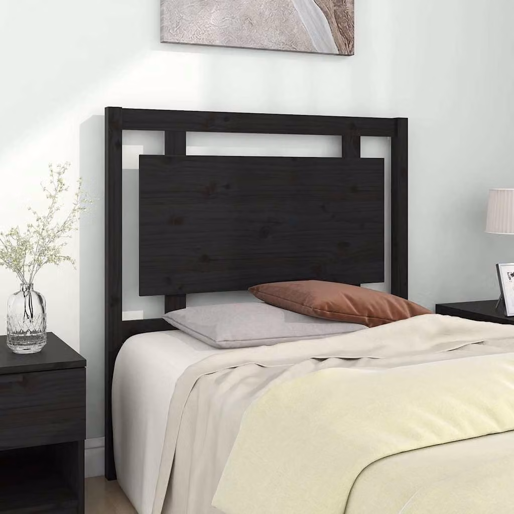 Testiera per letto vidaXL in legno massello di pino nero, stile rustico, L: 95,5 cm, P: 4 cm, H: 100 cm