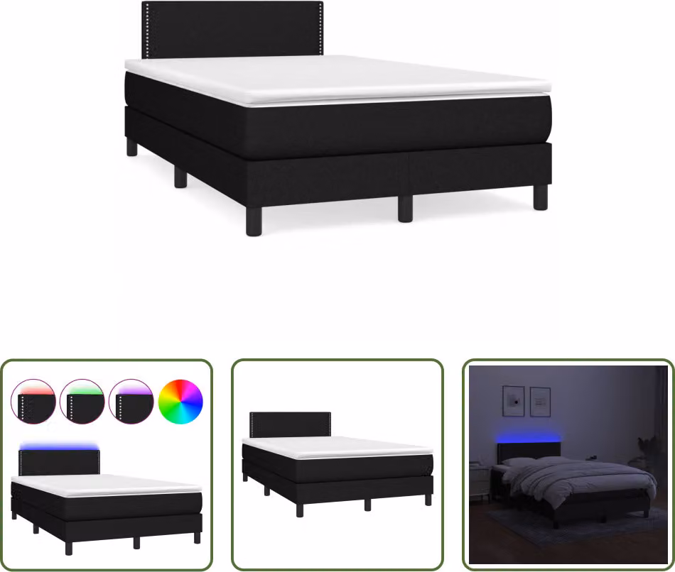 The Living Store Letto a molle con materasso e LED nero 120x190 cm in tessuto