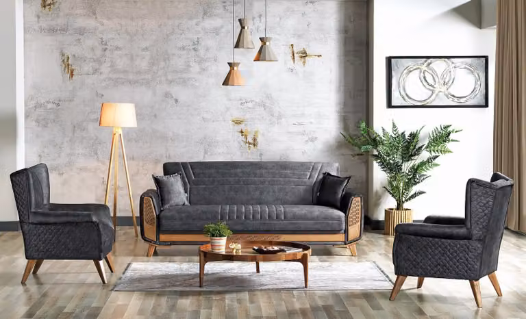 Design Modernes Wohnzimmer Set Sofagarnitur 3+3+1 Grau Wohnzimmer Möbelset