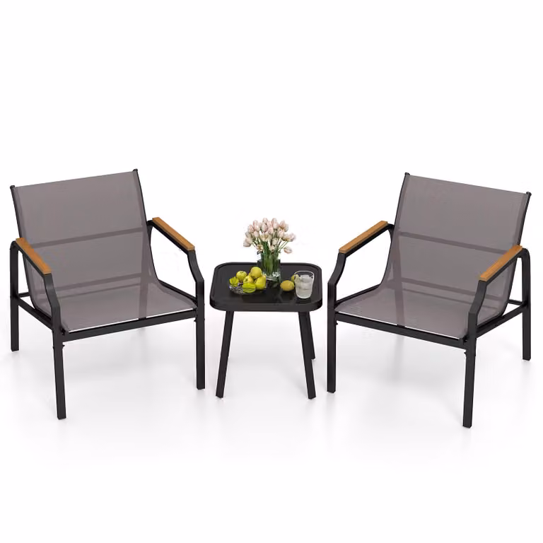 COSTWAY 3-TLG. Set di mobili da giardino, set da balcone con tessuto, 2 sedie e tavolo, mobili da balcone, mobili da patio, set da giardino, gruppo di seduta