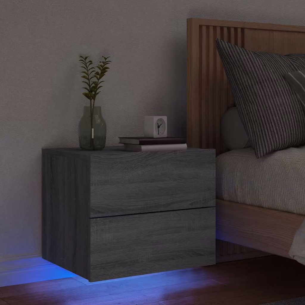 vidaXL Comodino da parete moderno con luci LED integrate Grigio Sonoma