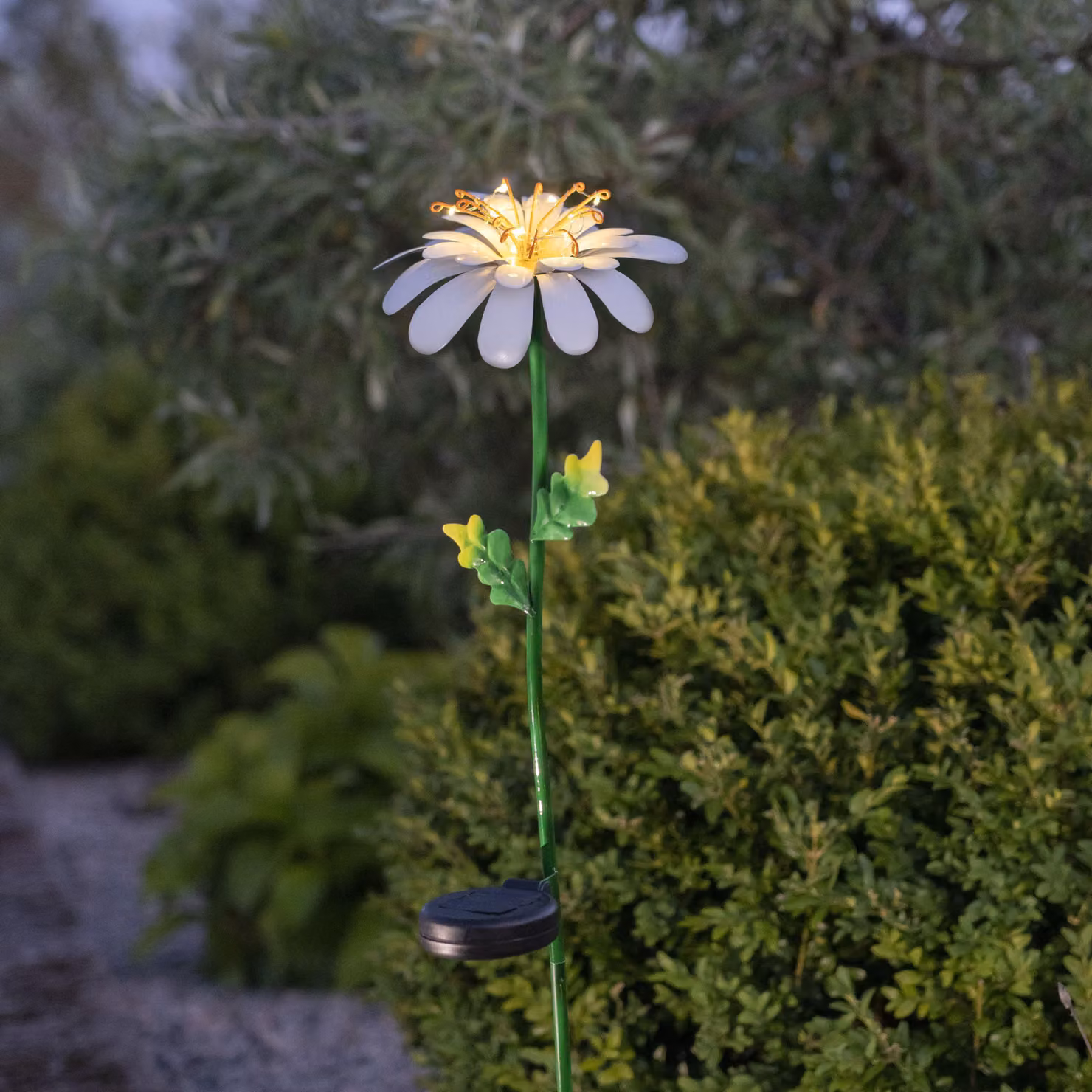 Spina solare da giardino 'Daisy', verde-bianco, sensore crepuscolare