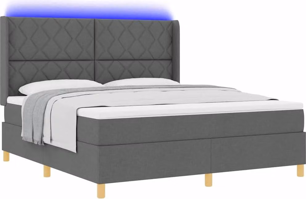 Letto boxspring con strisce luminose a LED, grigio, 180 x 200 cm, rivestimento in tessuto
