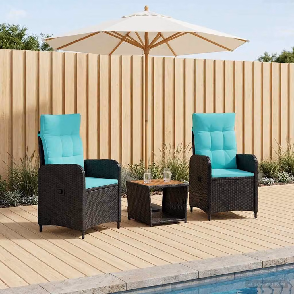 Set Lounge da Giardino Moderno vidaXL in 3 Pezzi con Struttura in Acciaio Verniciato a Polvere e Cuscini Turchesi Resistenti ai Raggi UV