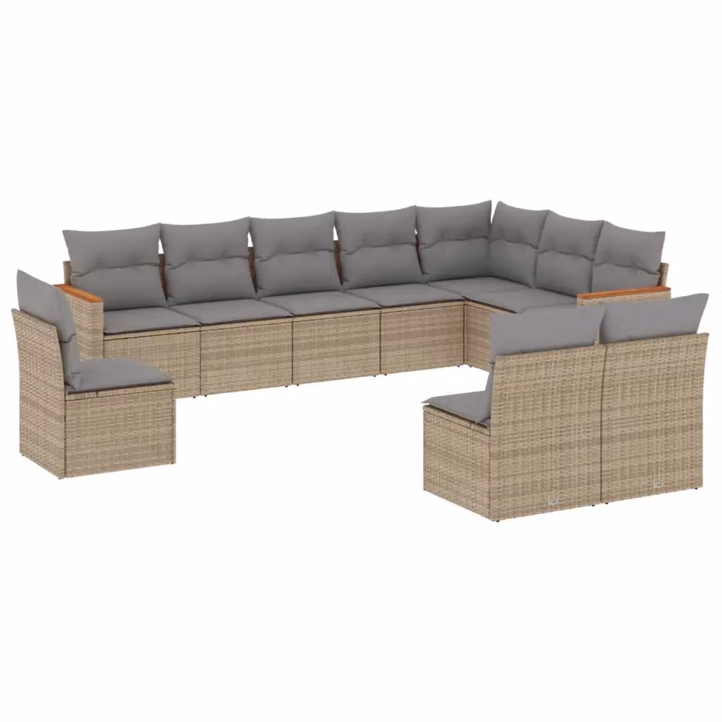 vidaXL Set Divano da Giardino 10 pz a forma di U in Polyrattan con Cuscini Beige e Grigio – 2