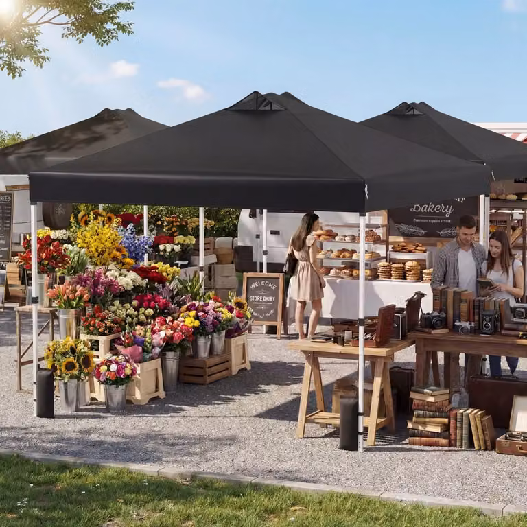Tenda a gazebo DESIGN IN con installazione istantanea, tettuccio argento e struttura nera, L: 300 cm, P: 300 cm, H: 270 cm