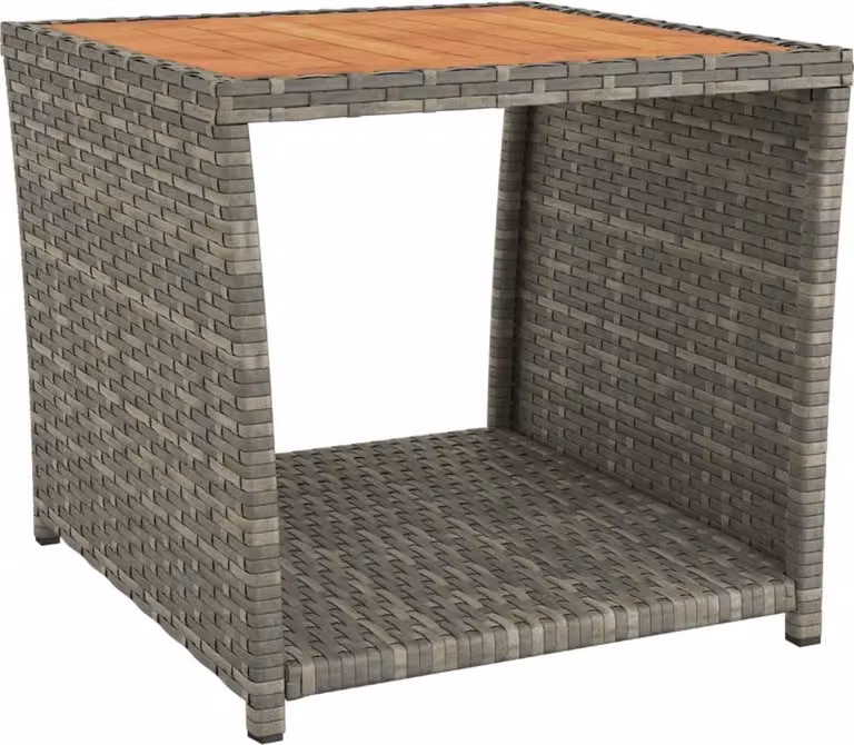 Tavolino con Piano Legno Grigio Polyrattan e Massello Acacia