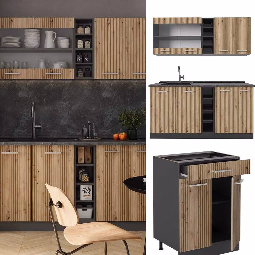 Cucina completa moderna Vicco R-Line in Rovere e Antracite L: 160 cm, P: 60 cm, H: 81,6 cm – 2