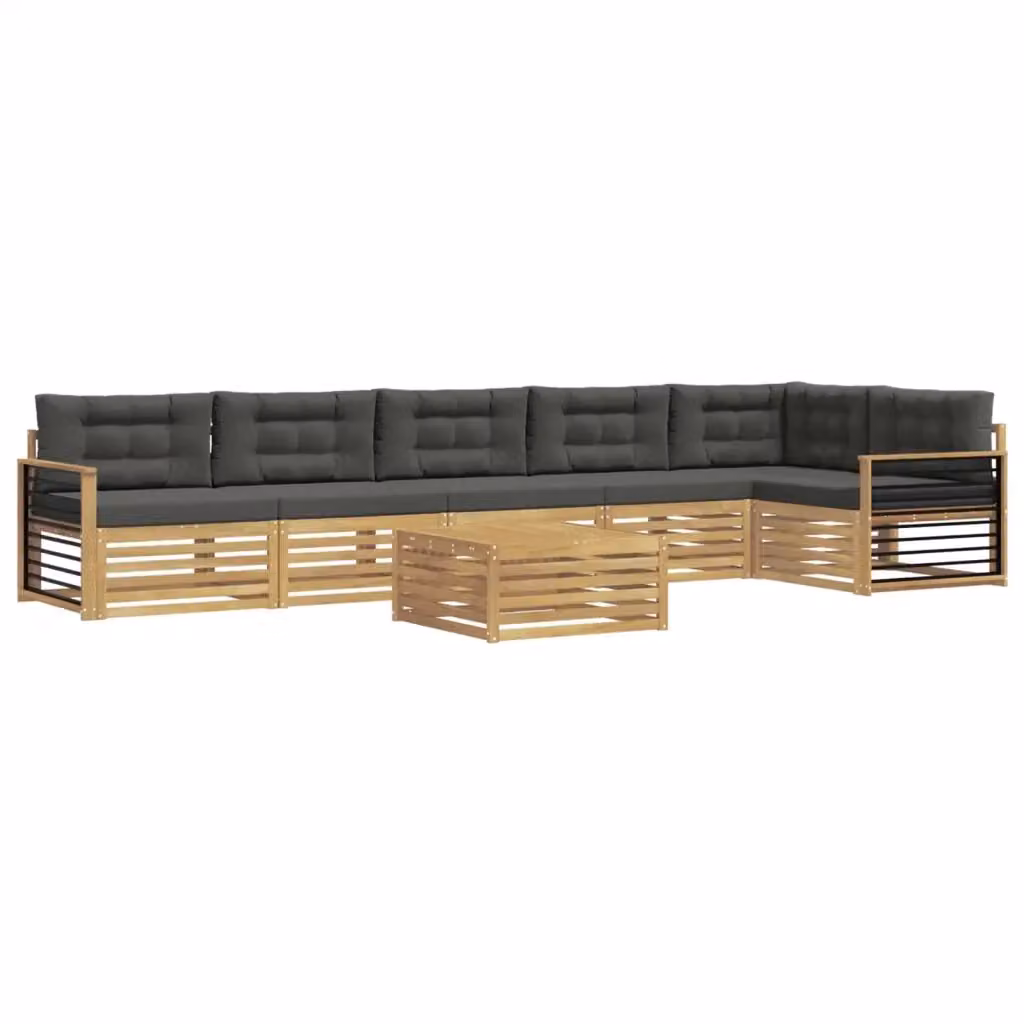 Set di divani da esterno moderno vidaXL composto da 7 pezzi in legno di acacia con cuscini bianchi e antracite – 2