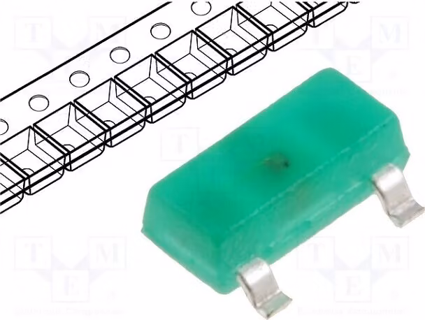 2 LED, angolo di emissione 140°, colore verde, tensione 2,2÷2,5V, intensità luminosa 2,6÷8 mcd, tecnologia SMD, package SOT23, dimensioni 3x1,3x1,05 mm, corrente 20 mA, modello KM-23SGD-F, produttore LED-Dio