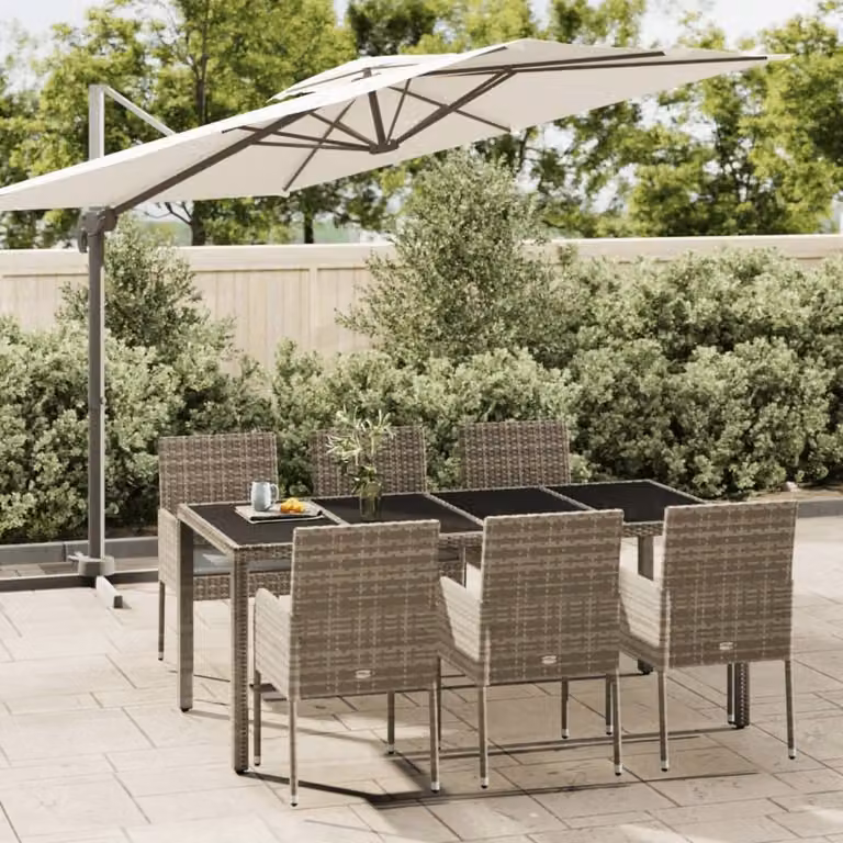 The Living Store Set da pranzo da giardino 7 pezzi con cuscini in poly rattan grigio