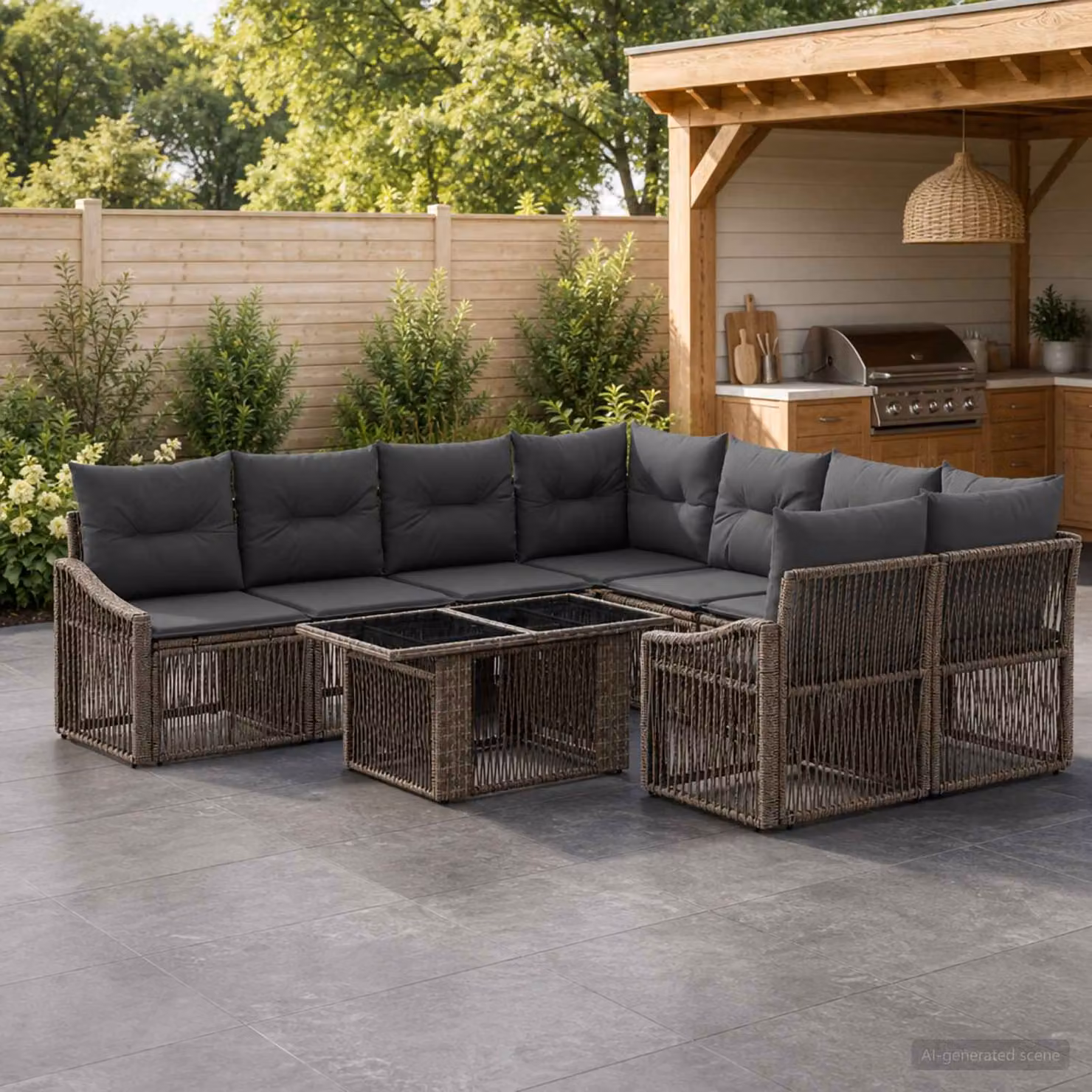 Set Divano da Giardino vidaXL 9 pz in Polyrattan Grigio e Antracite con Cuscini e Tavolino