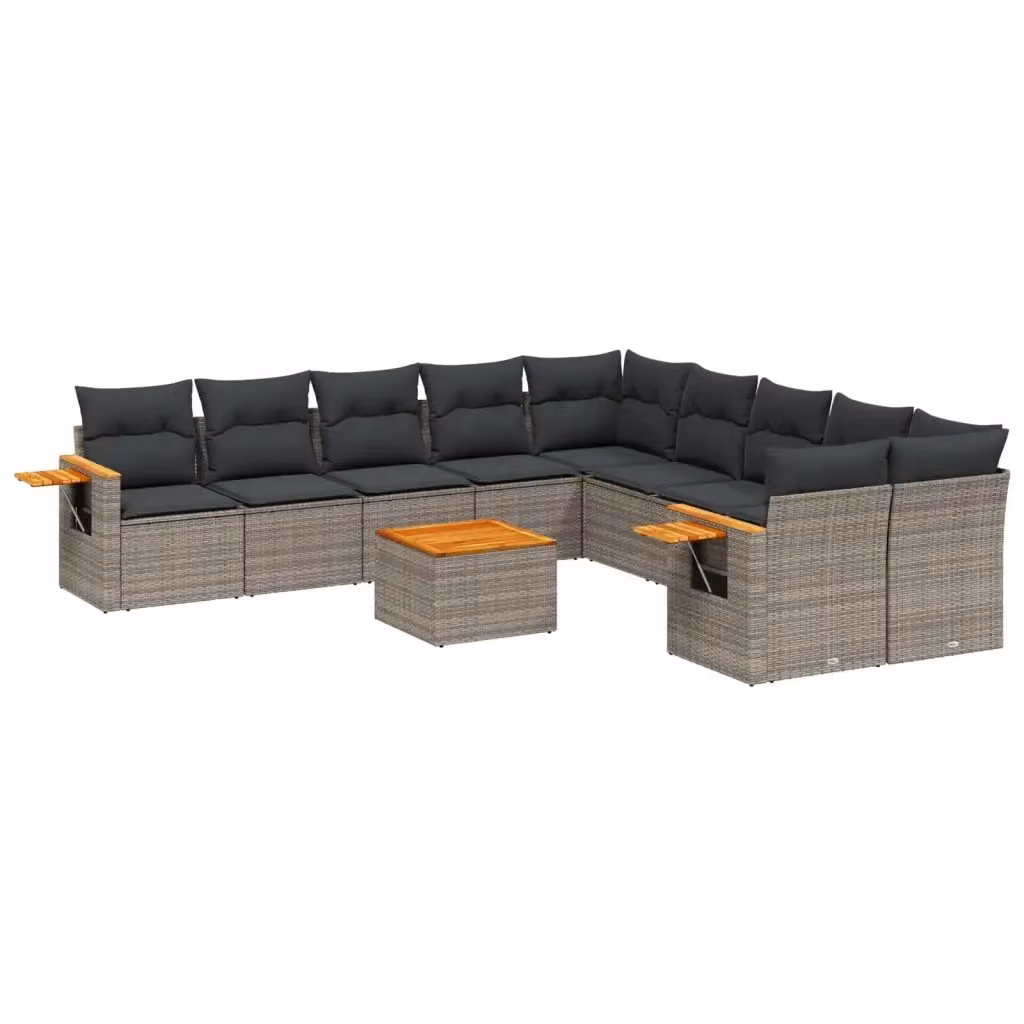 vidaXL Set Divani da Giardino 11 pz in Polyrattan Grigio con Cuscini e Tavolino da Esterno – 2