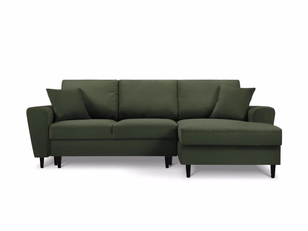 Divano convertibile angolare destro Kyoto di Cosmopolitan Design, modello a 4 posti in velluto a coste verde bottiglia con funzione letto e contenitore, L 241 cm x P 114,6 cm x H 88 cm – 2