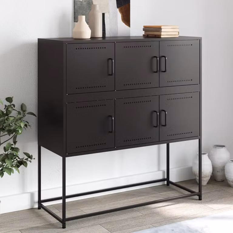 Credenza moderna vidaXL in metallo nero opaco L: 100,5 cm, P: 39 cm, H: 107 cm