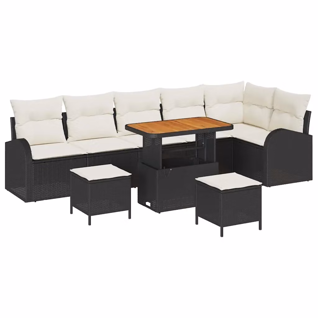 vidaXL Set Divano da Giardino Moderno a L con 9 Pezzi, Nero e Beige – 2