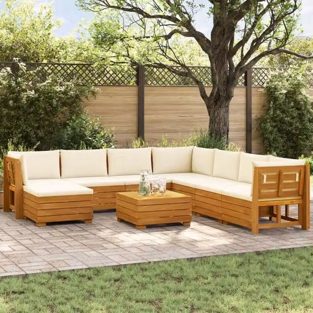 Set di 9 divani da esterno vidaXL in legno di acacia massello marrone con cuscini beige e resistenti ai raggi UV – 1