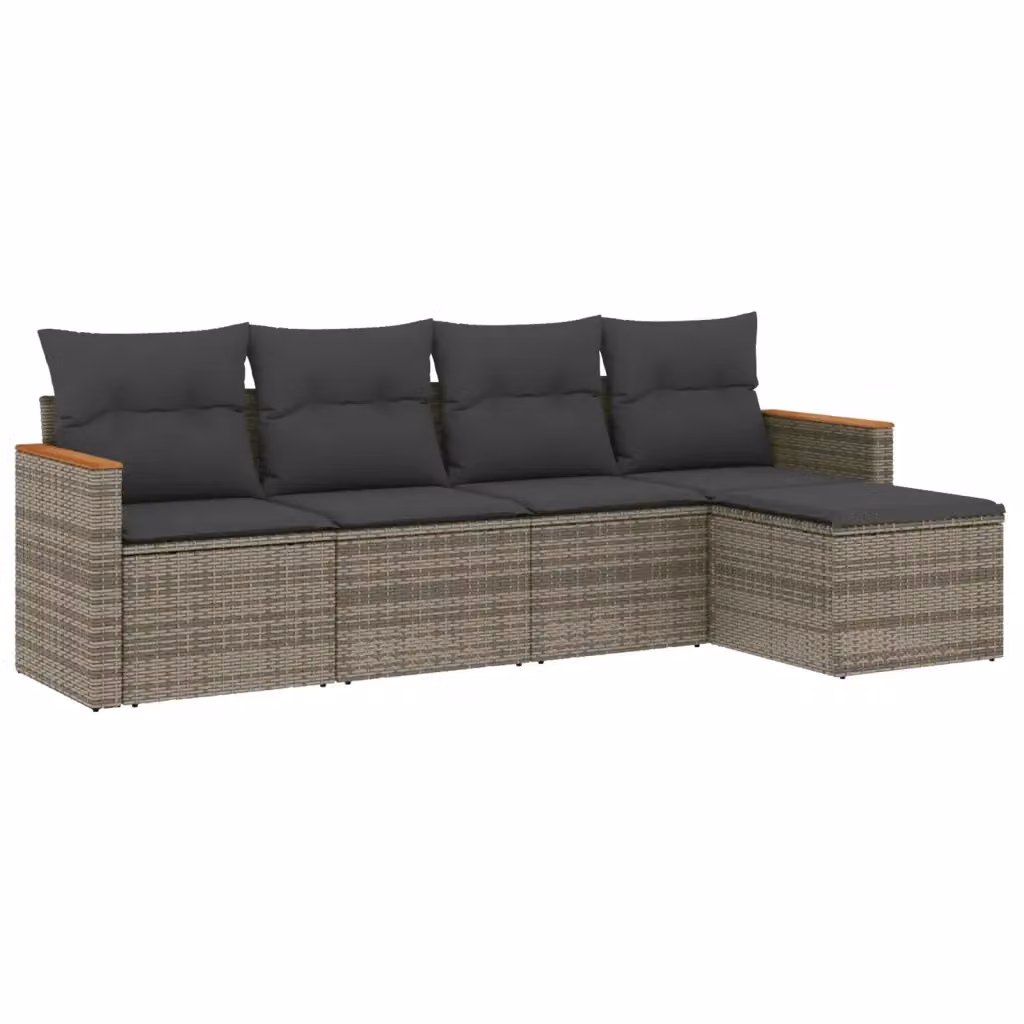 Set Divano da Giardino L-Shape vidaXL in Polyrattan Grigio con 5 Cuscini Imbottiti e Coperture Rimovibili – 2