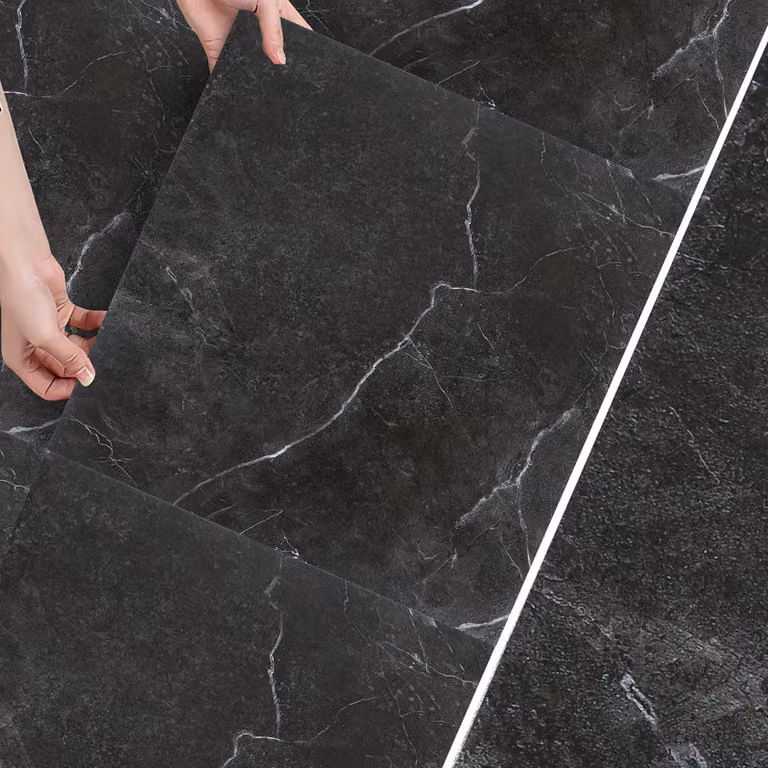 Pavimento in PVC Jopassy - Piastrelle autoadesive - Effetto cemento - 30 cm x 30 cm x 1,5 mm - Spessore 1,5 mm - Nero - circa 1m² / 11 piastrelle