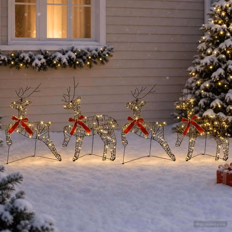 Alce natalizio, confezione da 4 pezzi, 80 LED, luce bianca calda, dimensioni 43 x 19 x 65 cm