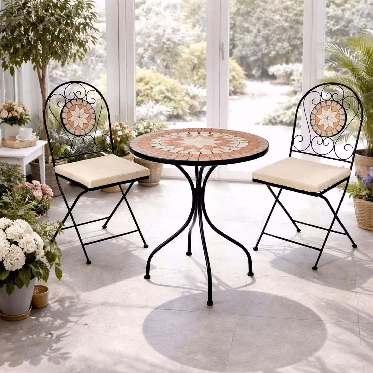 set di sedute a mosaico 3 pezzi mobili da giardino bistrot set tavolo sedie set