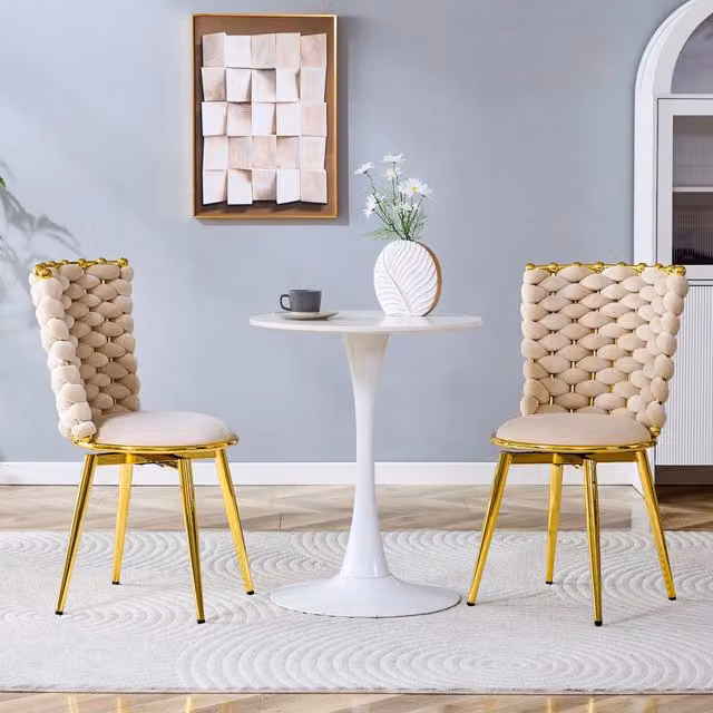 Sedia Imbottita REDOM in Velluto Beige con Gambe in Metallo Lucido Oro L/P/H: 62 x 58 x 51 cm