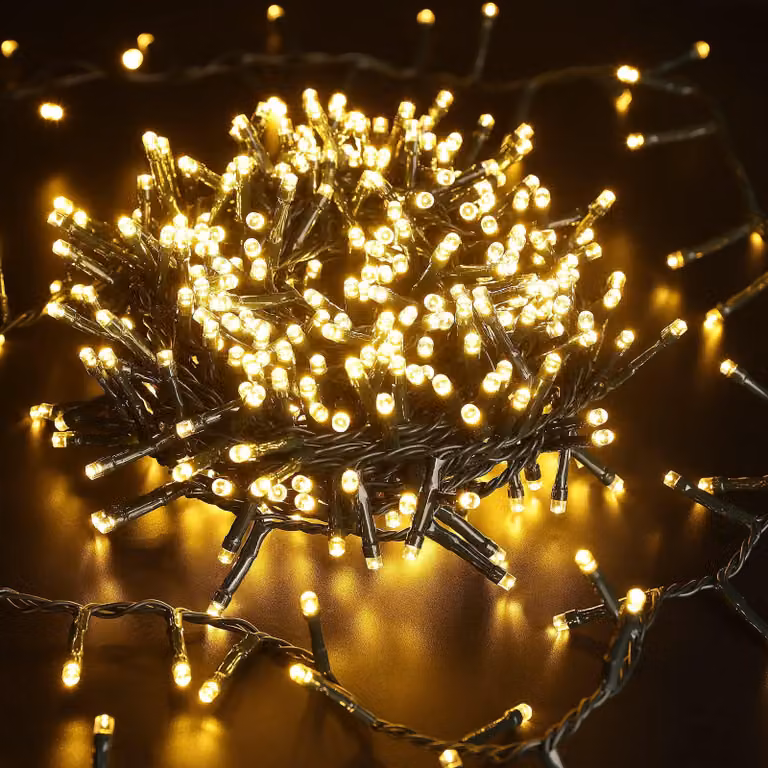 Catena luminosa a LED, 500 luci, 12,5 metri, luce bianco caldo, 8 modalità, impermeabile