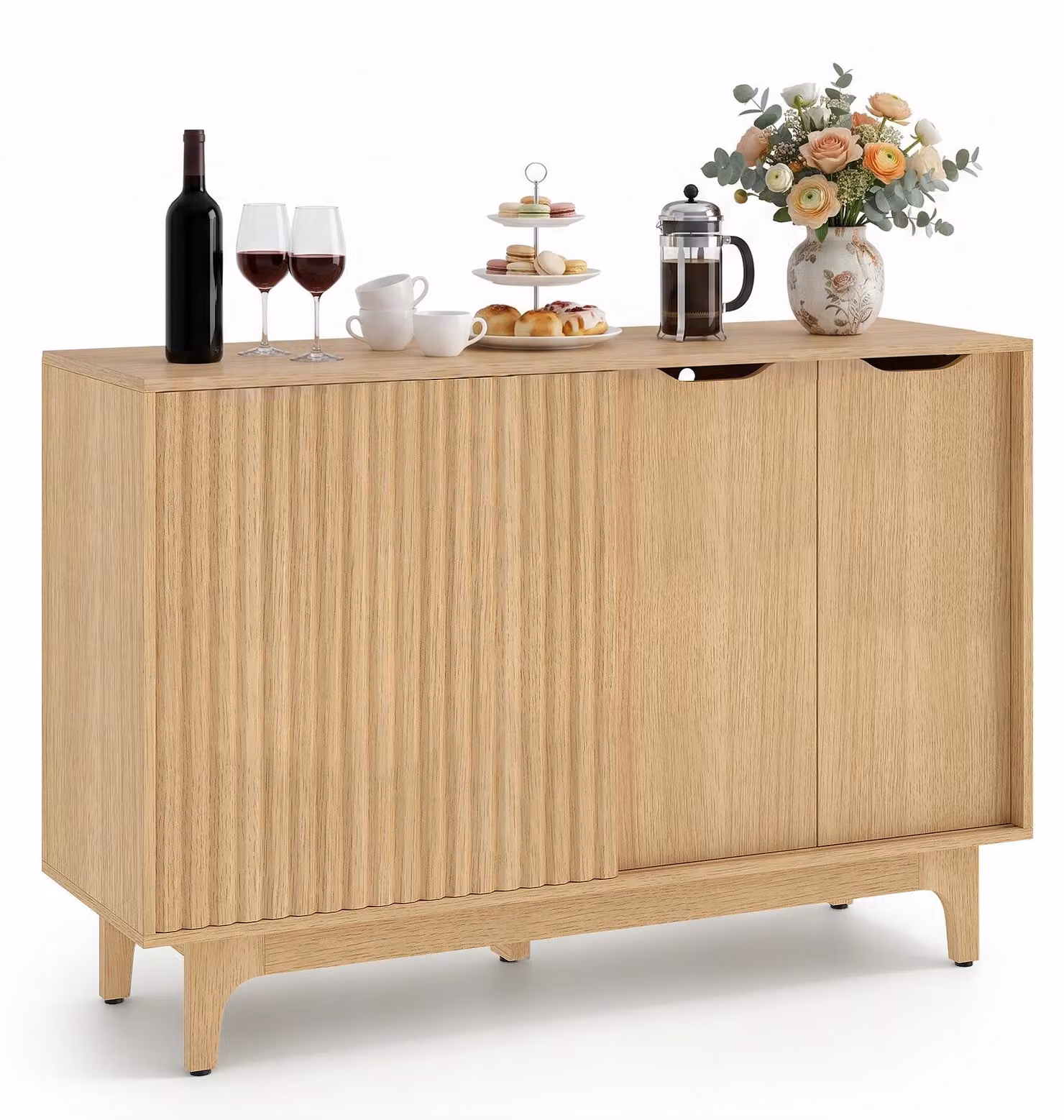 Mobiletto da cucina in legno con ripiani e ante scorrevoli, credenza con ampio piano di lavoro, mobiletto portaoggetti, mobile bar, dimensioni 119 x 40 x 80 cm
