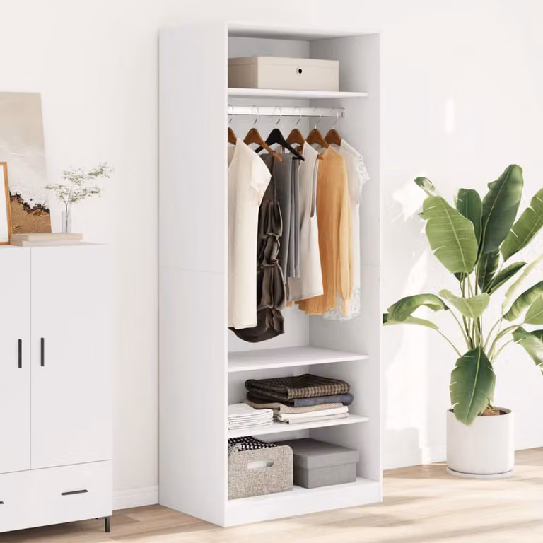 Armadio bianco vidaXL in legno e MDF con ripiani e appendiabiti L: 80 cm, P: 50 cm, H: 200 cm