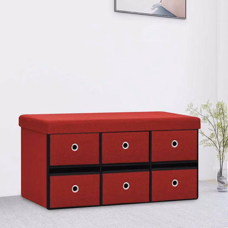 vidaXL Cassapanca Pieghevole in Simil Lino Rosso Vino L 76 x P 38 x H 38 cm