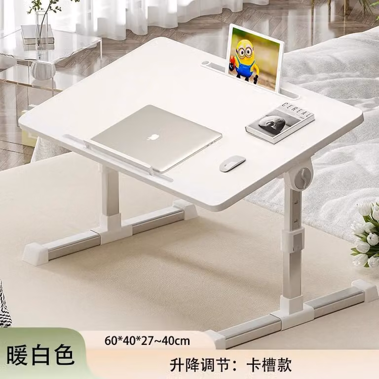 Tavolino per laptop/notebook - Tavolino ribaltabile da letto/divano - Rettangolare, struttura in metallo, senza USB, senza cassetto/ripiano - Bianco