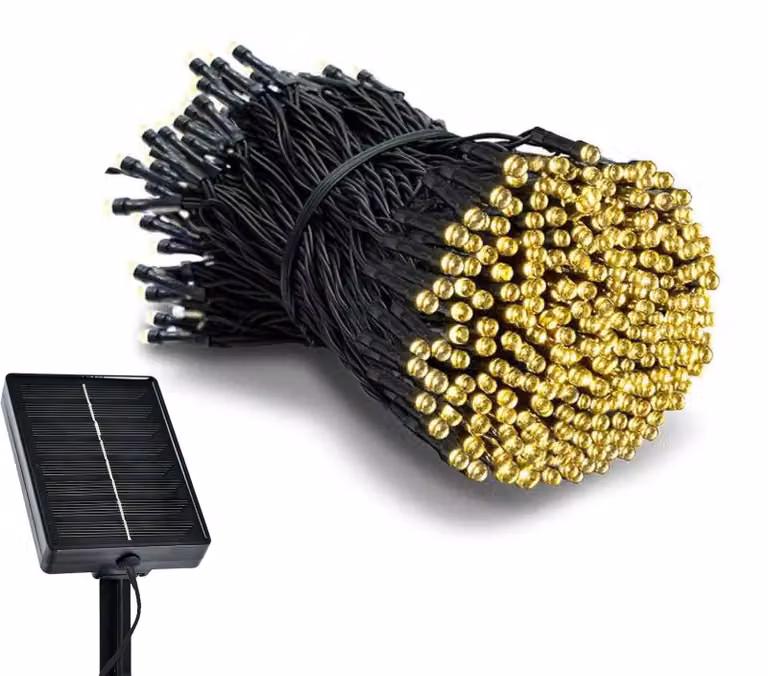 Catena luminosa solare, 10 metri, 100 LED bianco caldo, timer, 8 modalità, grado di protezione IP65