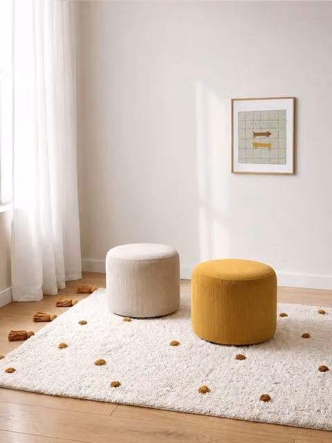 Tappeto per bambini Little Dots Kenay Home in cotone con frange giallo e bianco
