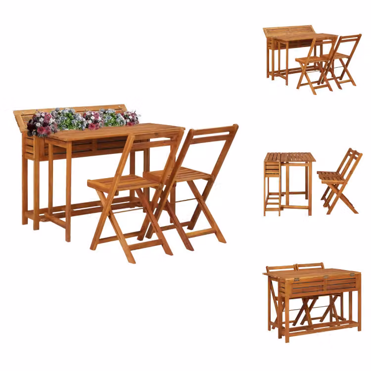 vidaXL Tavolo da giardino con letto rialzato e 2 sedie in legno massiccio di acacia - Set di mobili da giardino