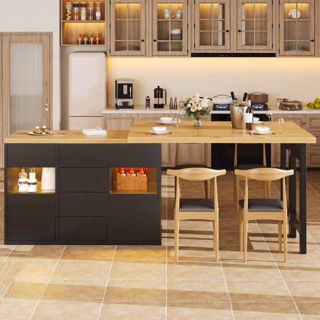 Isola da cucina girevole REDOM in MDF e metallo nero con LED RGB, L/P/H: 120-197 x 40 x 73.8 cm