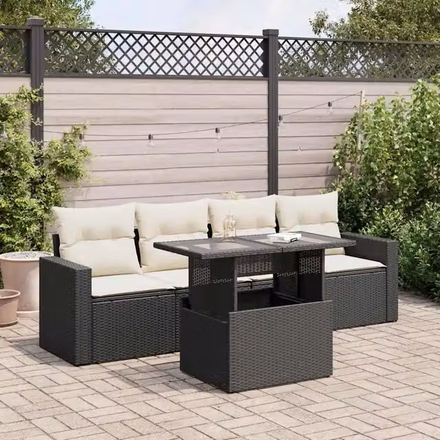 Set Divani da Giardino 5 pz con Cuscini in Polyrattan Nero 3326237