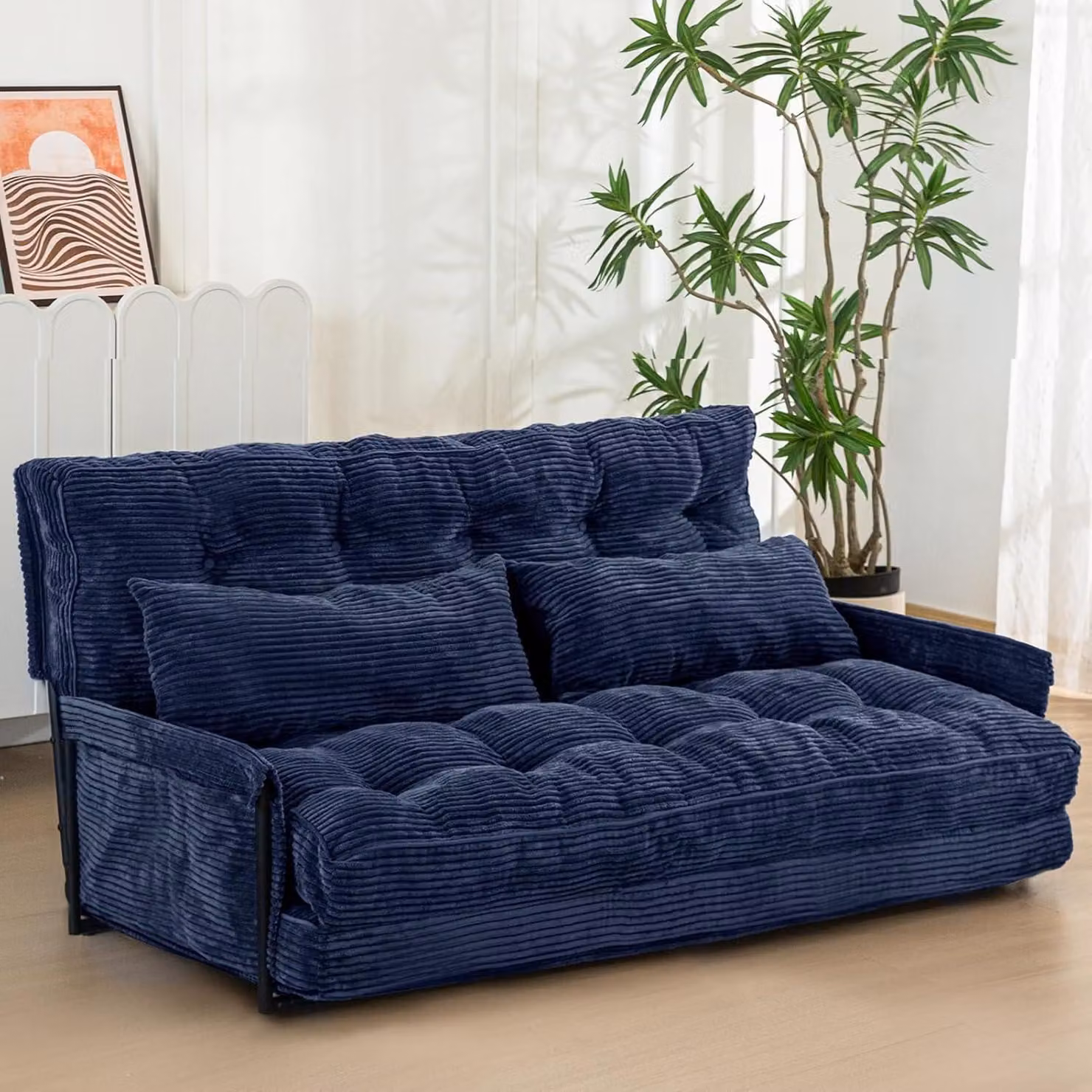 Divano da pavimento regolabile con 2 cuscini, pouf multifunzionale, divano letto con braccioli e schienale reclinabile in 5 posizioni, versatile seduta da pavimento ideale per la lettura