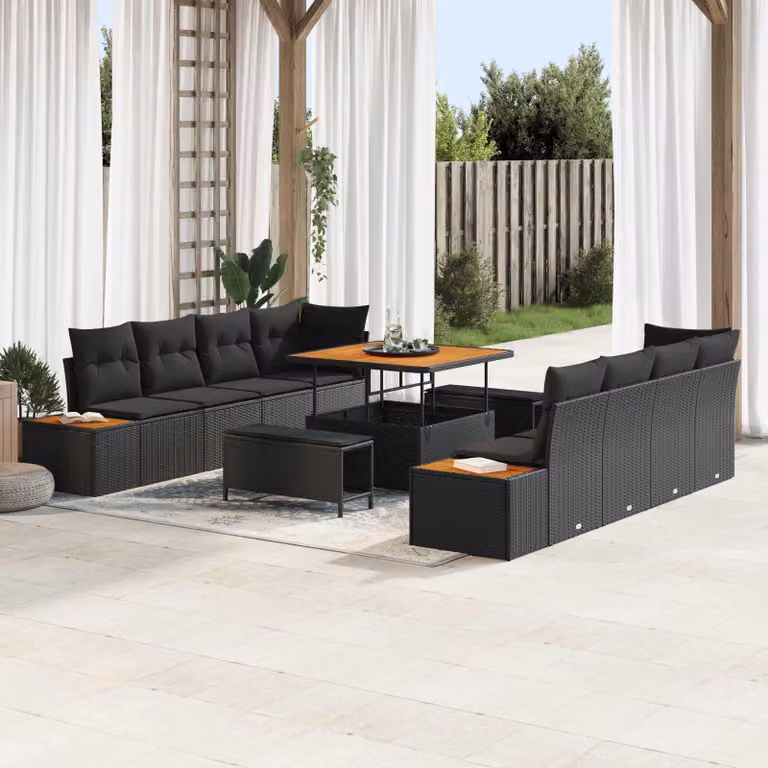Set Divano da Giardino vidaXL 11 Pezzi con Cuscini Nero