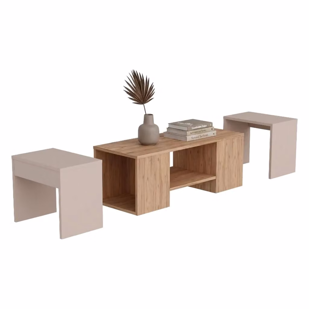 Tavolino da salotto moderno DMORA in legno color rovere e grigio, L 100 cm x P 40 cm x H 37 cm – 2