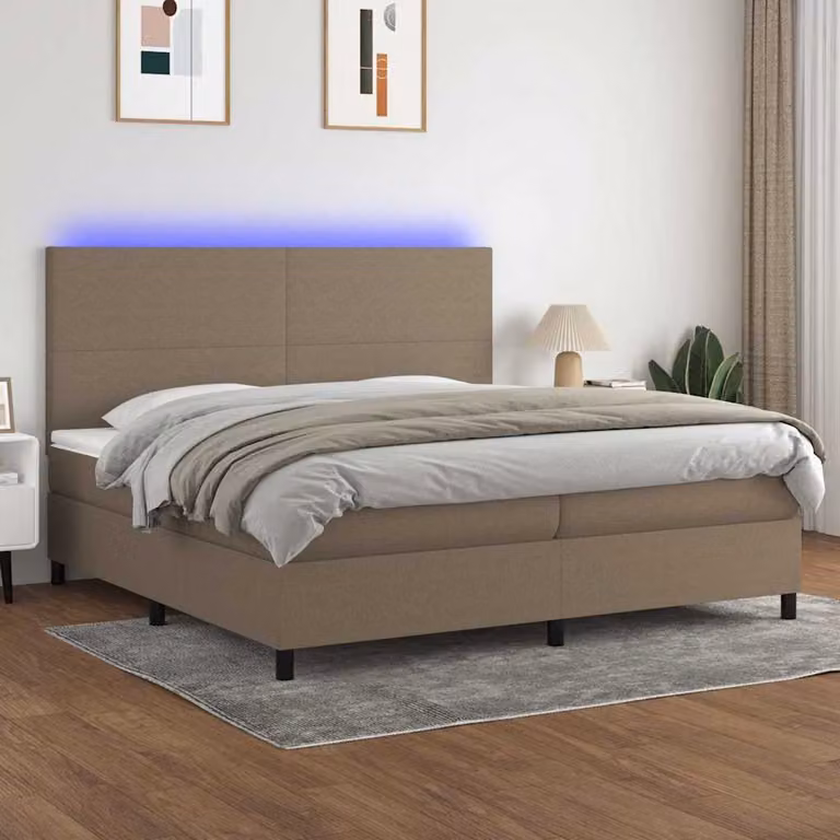Letto a molle vidaXL con materasso e illuminazione LED, colore tortora, L/P/H: 200 x 200 x 30 cm