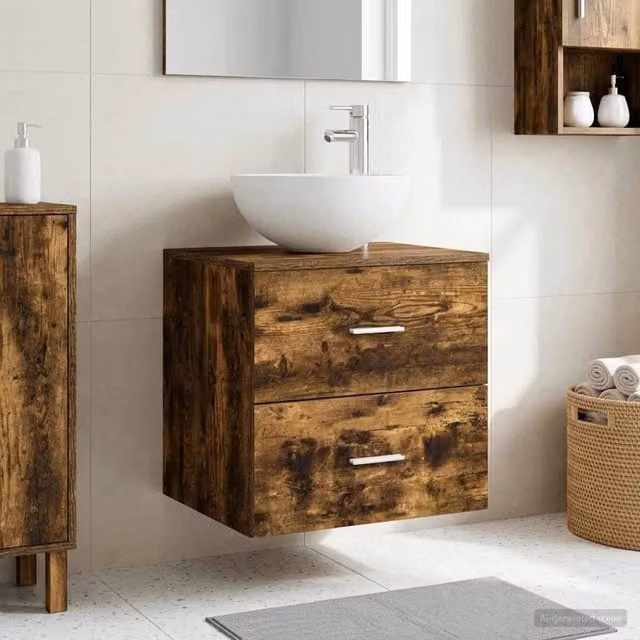 Mobile Lavabo da Parete Moderno vidaXL in Rovere Fumo con Cassetti e Ante, L: 49,5 cm, P: 41,0 cm, H: 64,5 cm